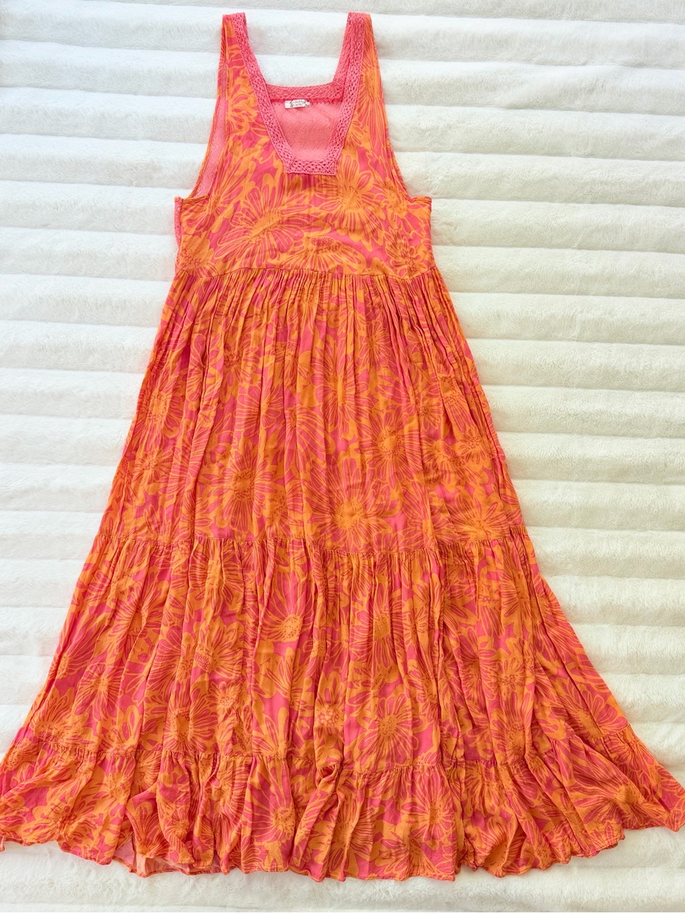 Free People Pink Orange Floral Maxi Dress Boho Sleeveless Size M Summer - Picture 3 of 12